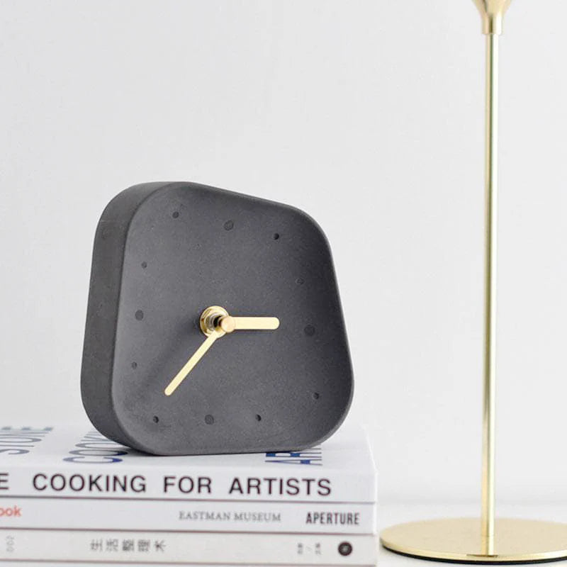 Cement Desk Clock – Retro-Inspired Concrete Design with Gold Accents