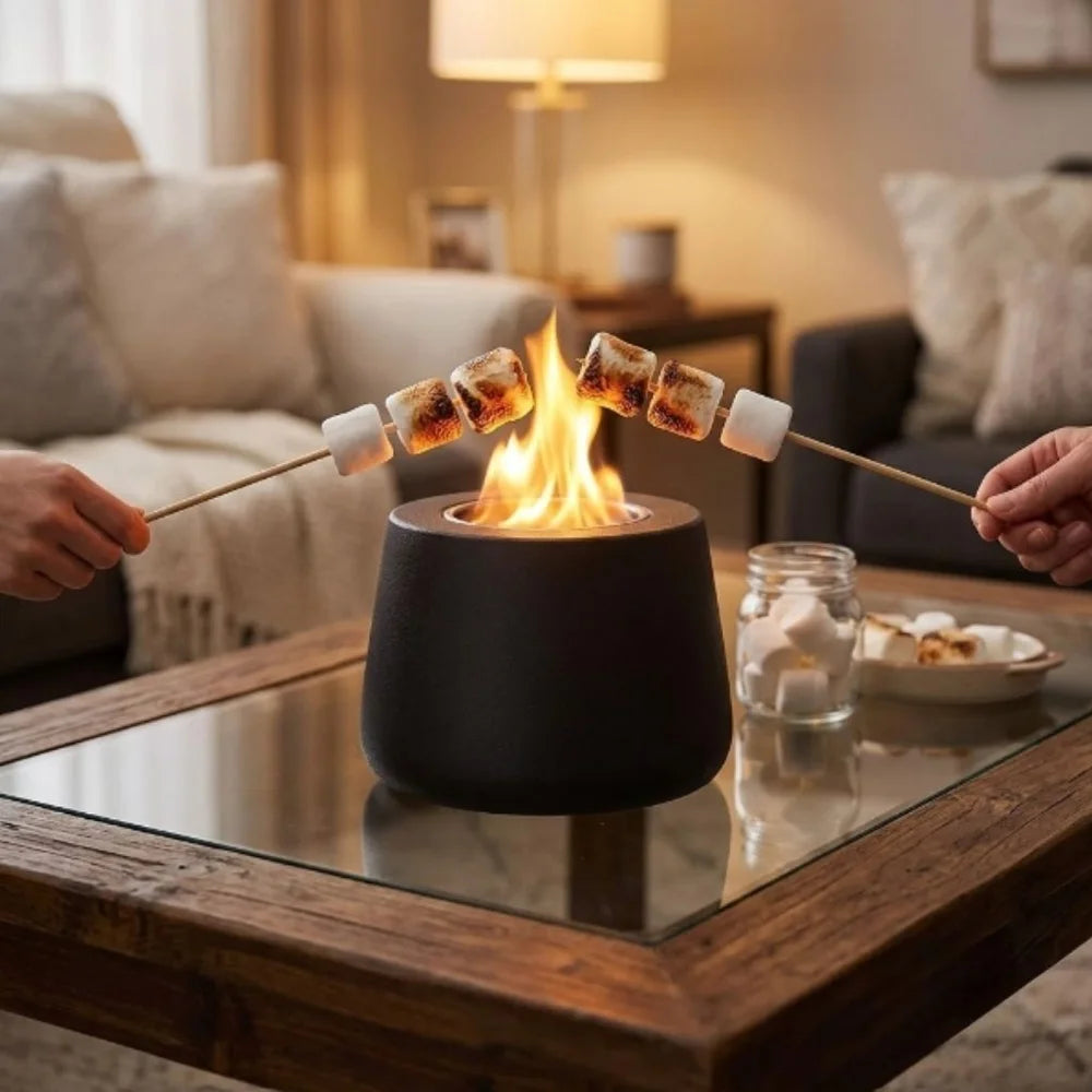 Ceramic fire pit tabletop smokeless cylinder flame – view 2