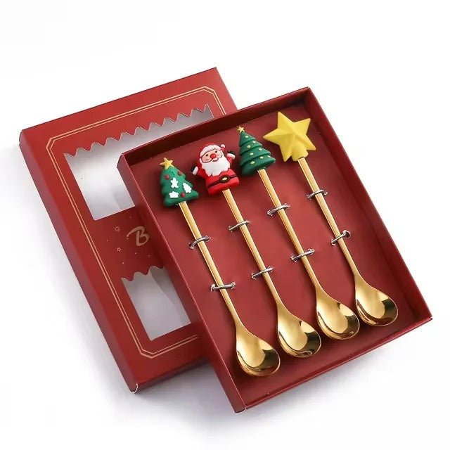 Christmas Stainless Steel Dessert Spoon Set - Holiday Tableware - Lattea Global