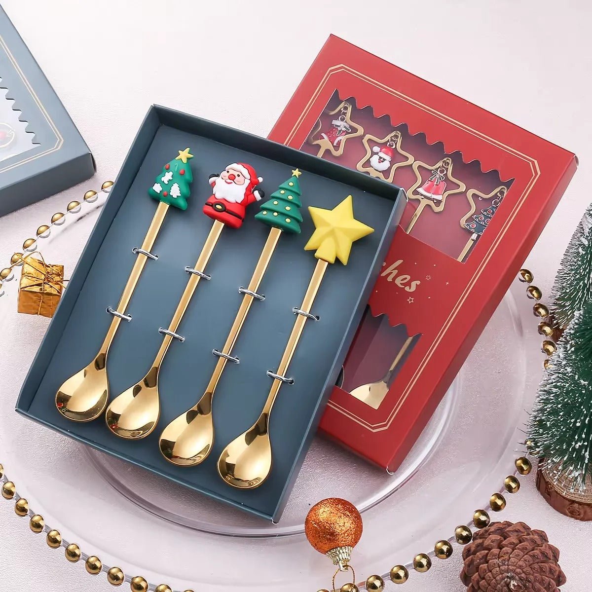 Christmas Stainless Steel Dessert Spoon Set - Holiday Tableware - Lattea Global