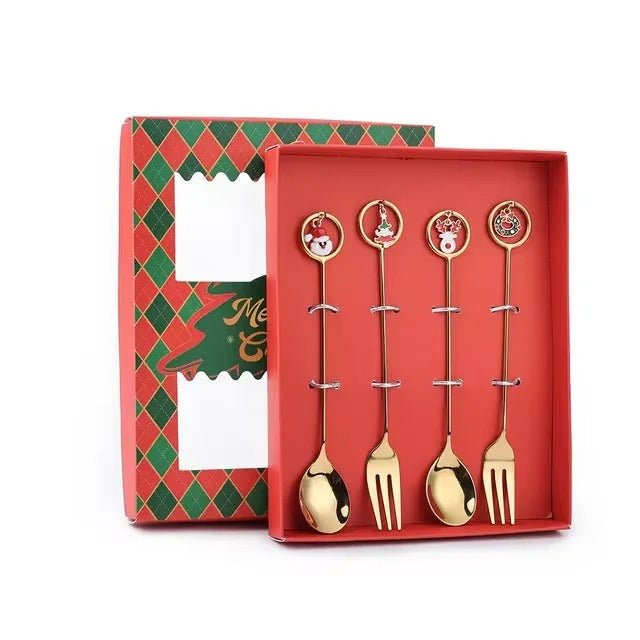 Christmas Stainless Steel Dessert Spoon Set - Holiday Tableware - Lattea Global