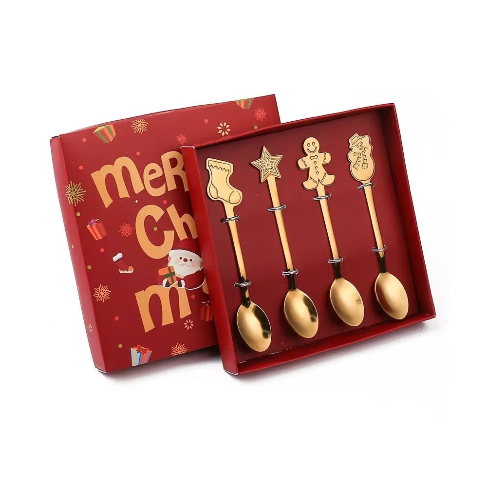 Christmas Stainless Steel Dessert Spoon Set - Holiday Tableware - Lattea Global