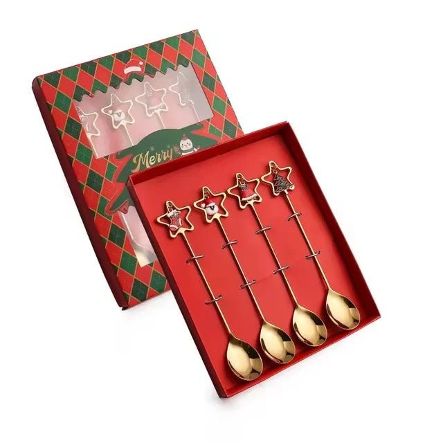 Christmas Stainless Steel Dessert Spoon Set - Holiday Tableware - Lattea Global