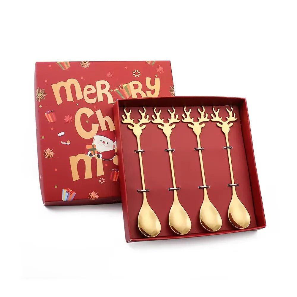 Christmas Stainless Steel Dessert Spoon Set - Holiday Tableware - Lattea Global