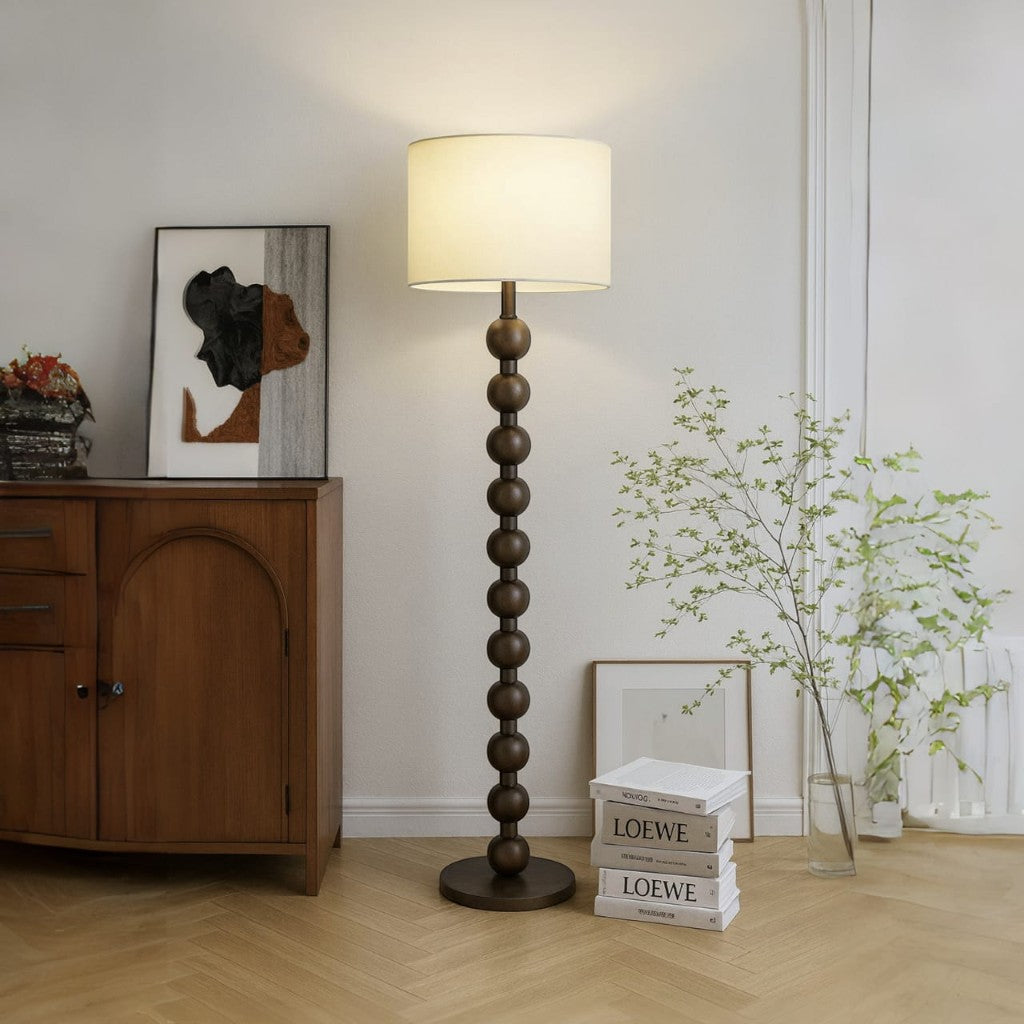 Classic Wooden Floor Lamp with White Fabric Lampshade