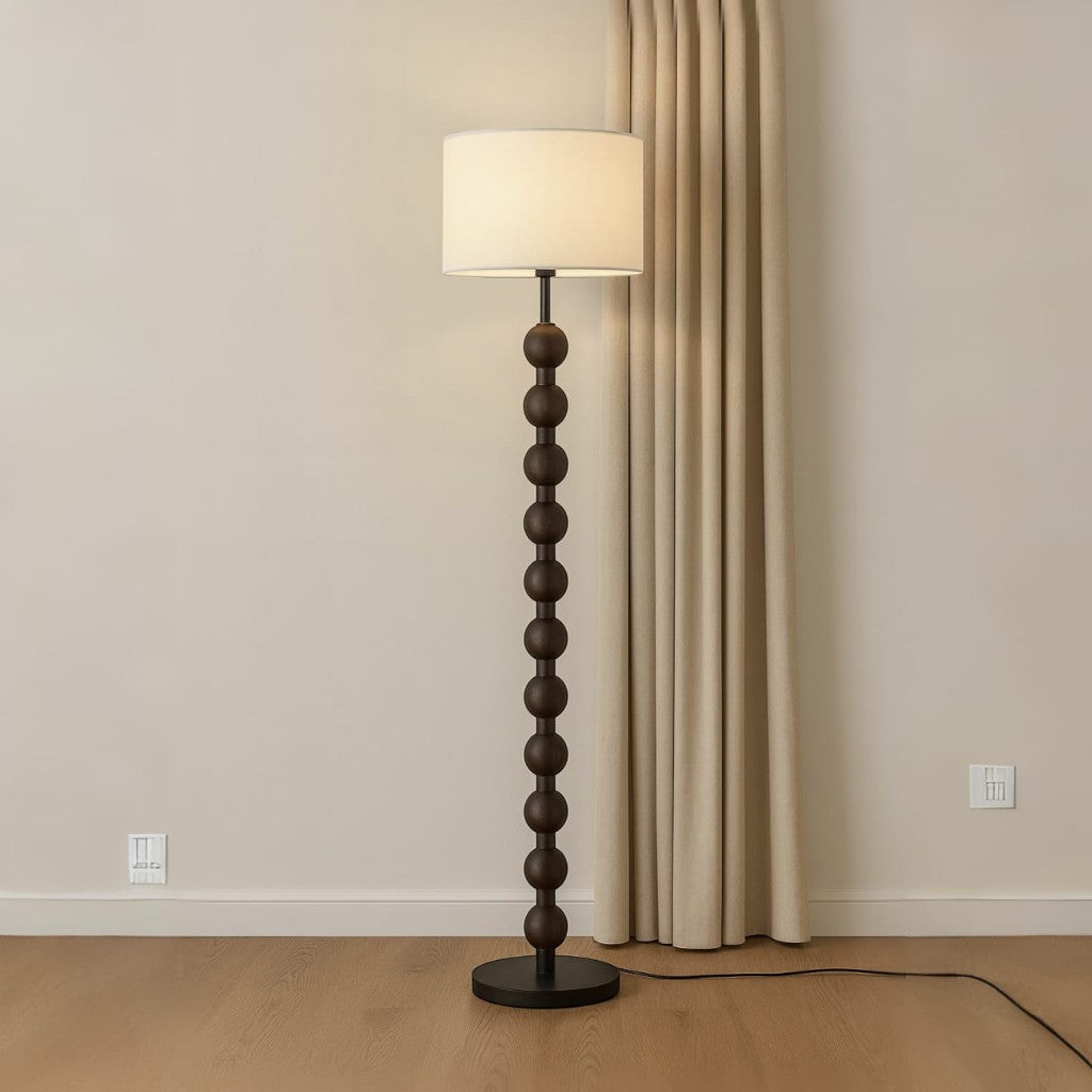 Classic Wooden Floor Lamp with White Fabric Lampshade