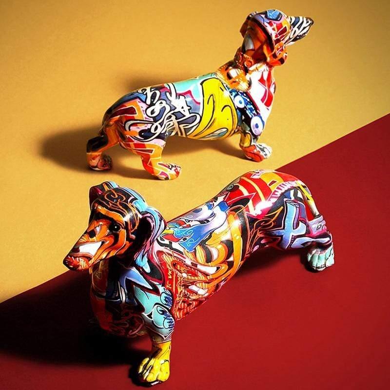Colorful Dachshund Sculpture – Realistic Resin Art - Lattea Global