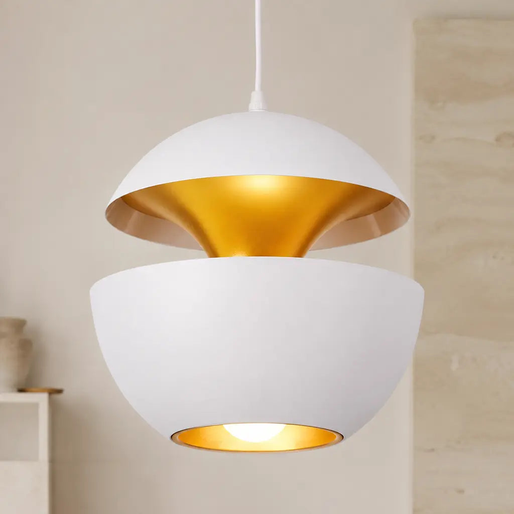 White Modern Round Metal Pendant Light studio hero