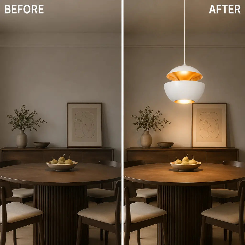 Modern Round Metal Pendant Light before and after