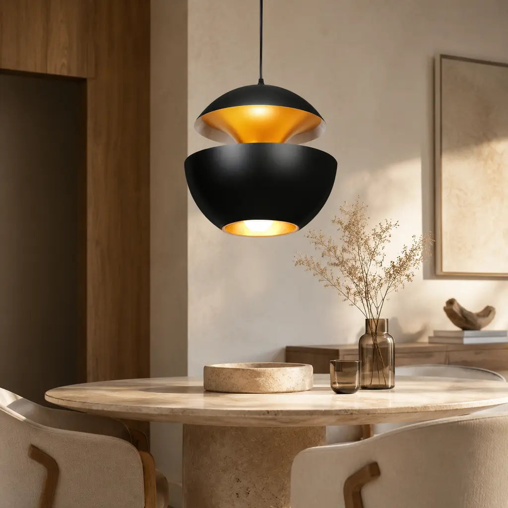 Black Modern Round Metal Pendant Light in a discreet luxury interior