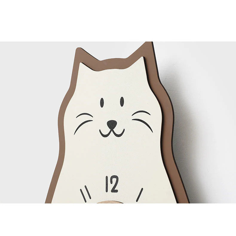 Cream Wooden Cat-Shaped Rocking Wall Clock – Quiet & Modern Design