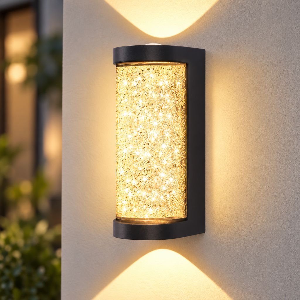 Crystal-Effect LED Wall Sconce with Textured Shade