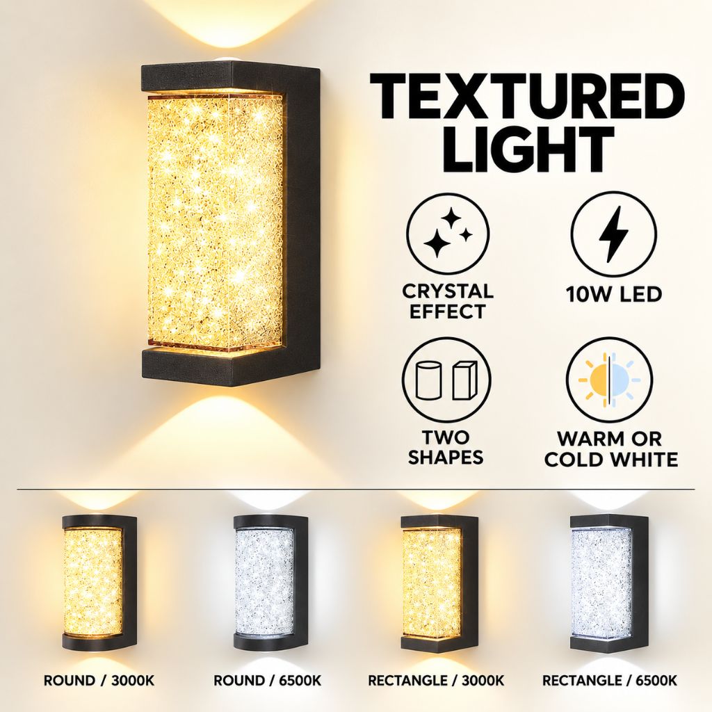 Crystal-Effect LED Wall Sconce with Textured Shade