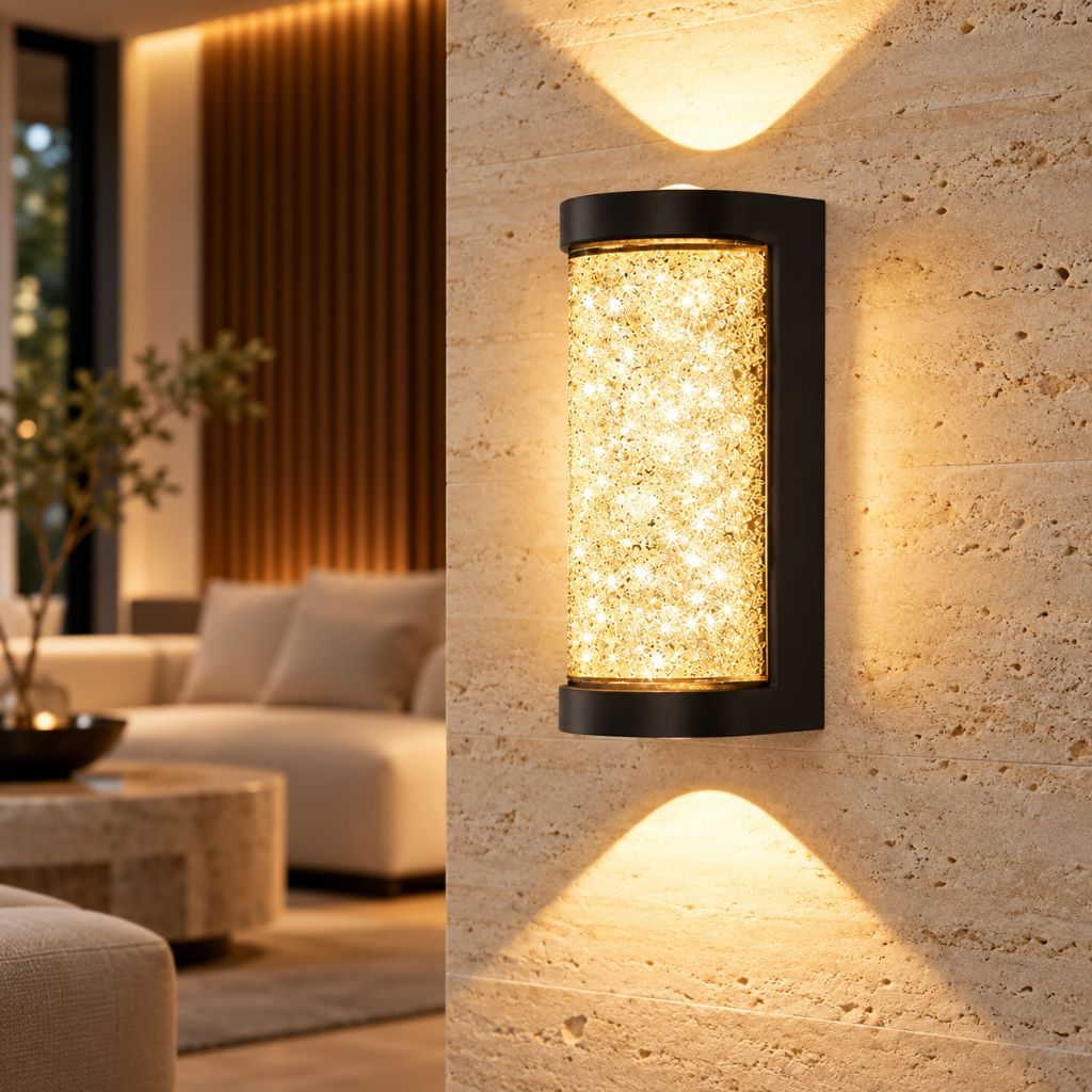 Crystal-Effect LED Wall Sconce with Textured Shade