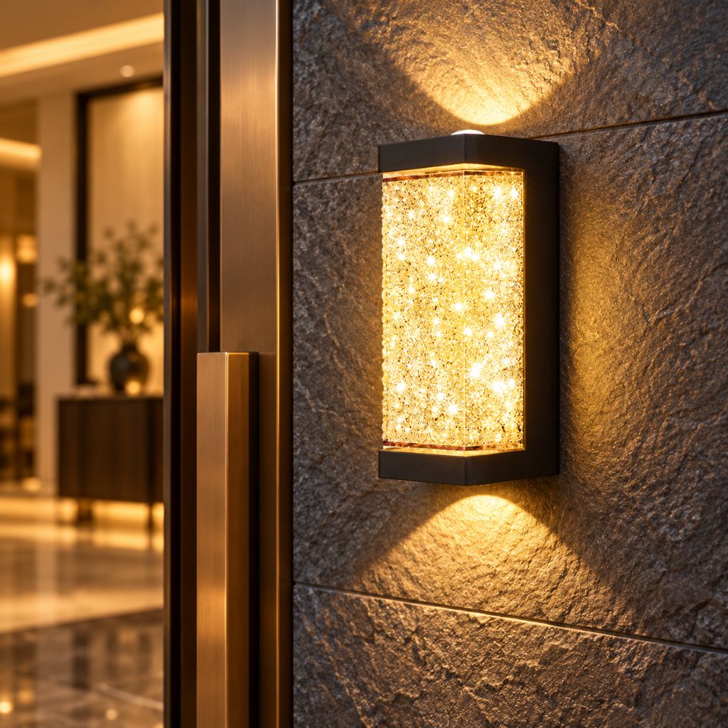 Crystal-Effect LED Wall Sconce with Textured Shade