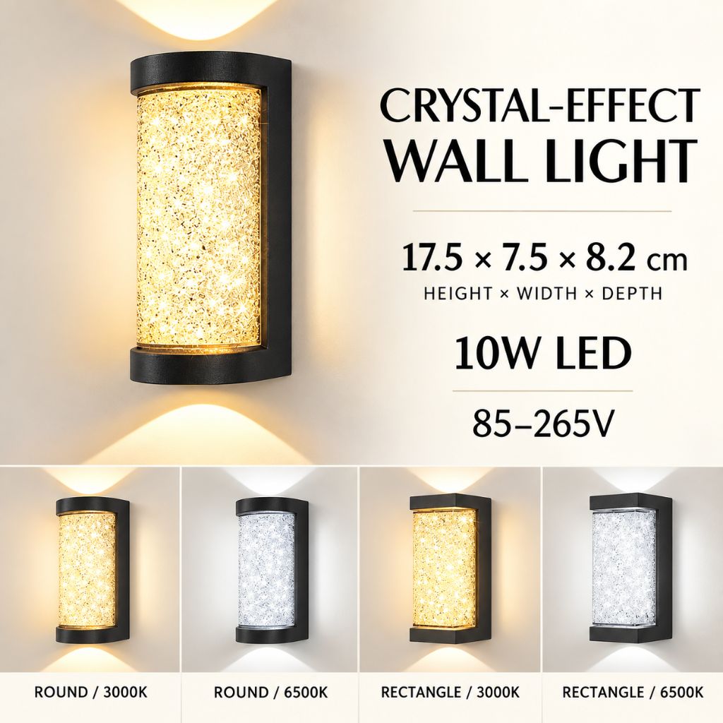 Crystal-Effect LED Wall Sconce with Textured Shade