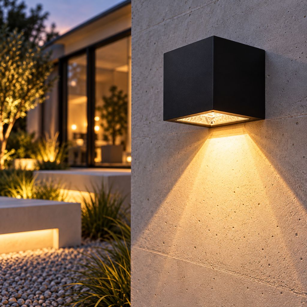 Cube Solar LED Outdoor Wall Light with Dusk Sensor