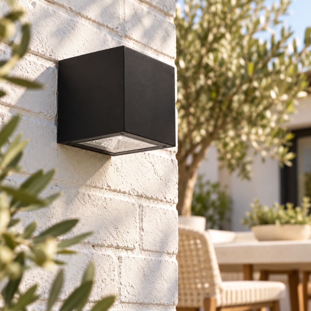 Cube Solar LED Outdoor Wall Light with Dusk Sensor