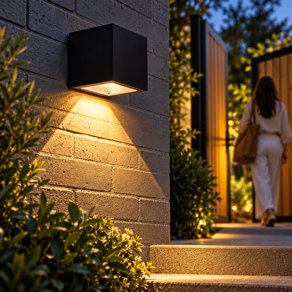 Cube Solar LED Outdoor Wall Light with Dusk Sensor