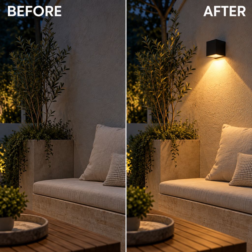 Cube Solar LED Outdoor Wall Light with Dusk Sensor