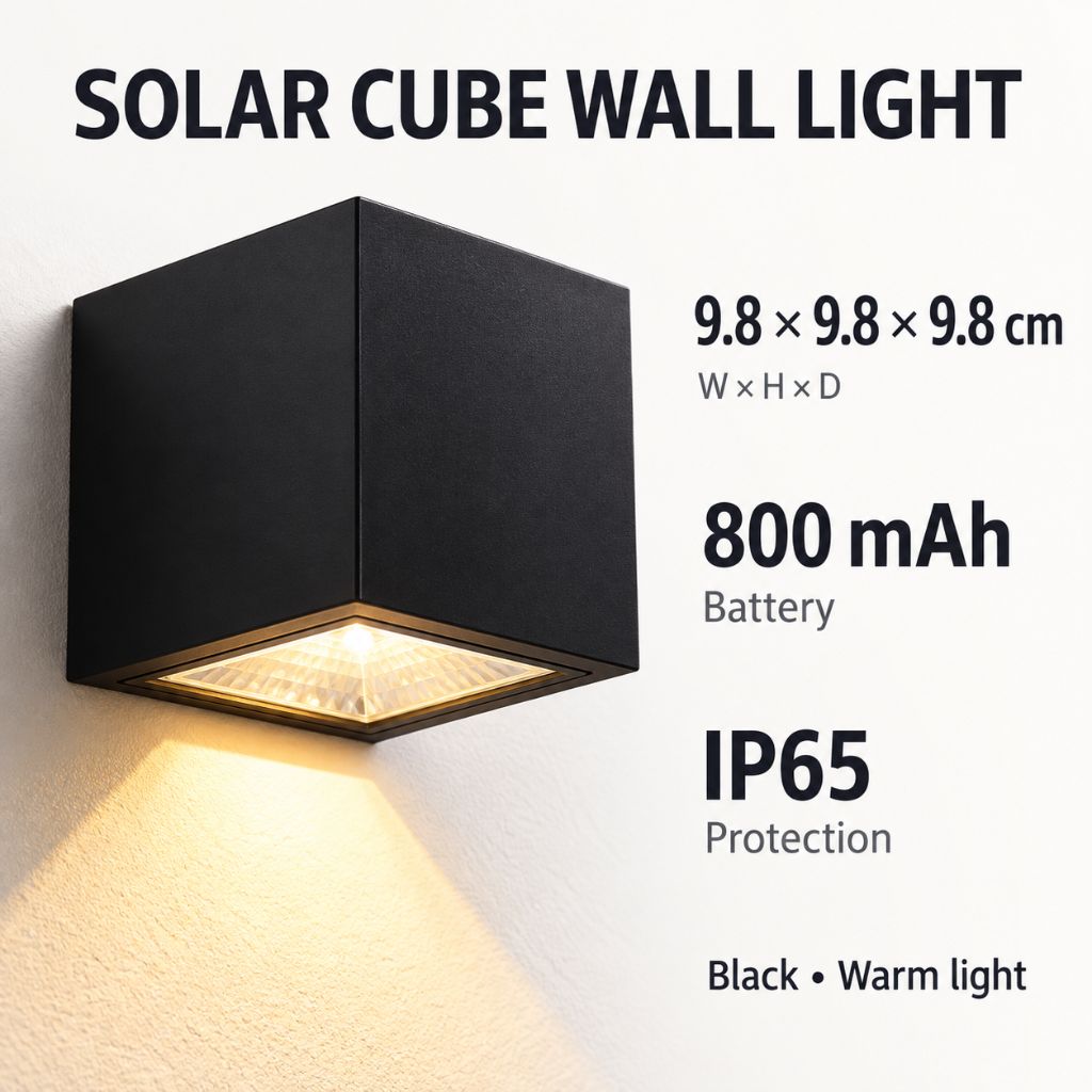 Cube Solar LED Outdoor Wall Light with Dusk Sensor