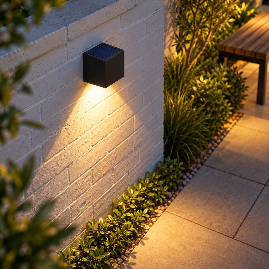 Cube Solar LED Outdoor Wall Light with Dusk Sensor