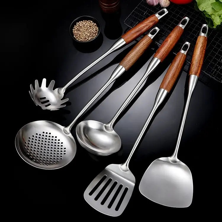 Culina Luxe - Stainless Steel Kitchen Utensil Set with Wooden Handles