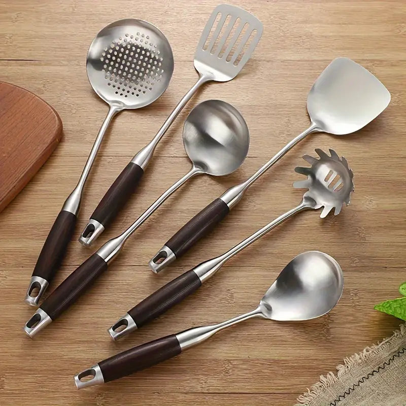 Culina Luxe - Stainless Steel Kitchen Utensil Set with Wooden Handles