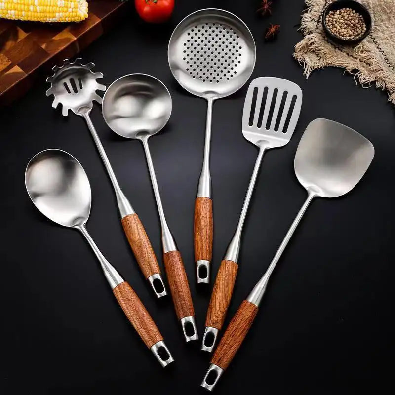 Culina Luxe - Stainless Steel Kitchen Utensil Set with Wooden Handles