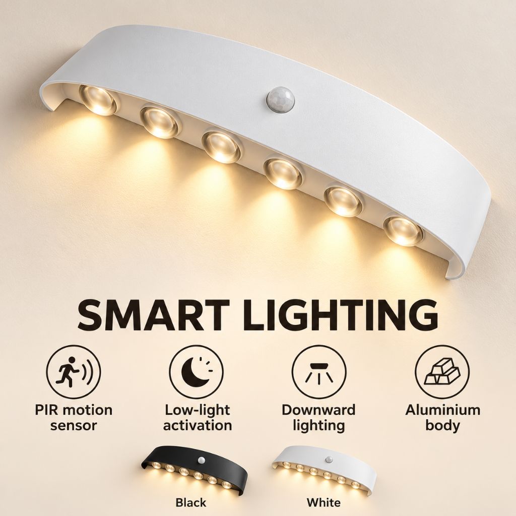 Curved Aluminium LED Wall Light with PIR Motion Sensor
