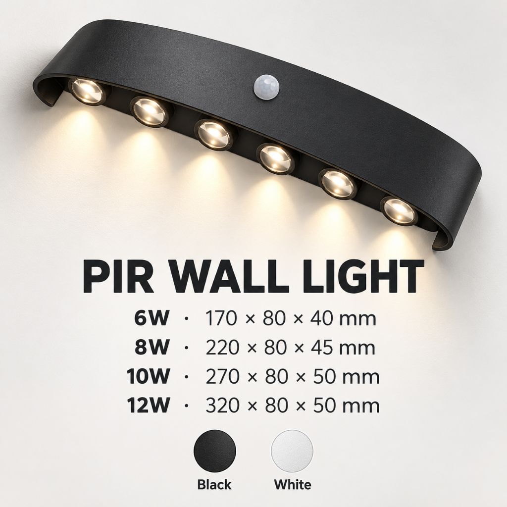 Curved Aluminium LED Wall Light with PIR Motion Sensor