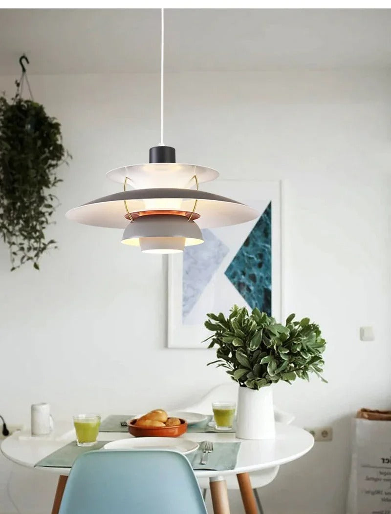 Layered Metal Pendant Light with Multi-Tiered Shade