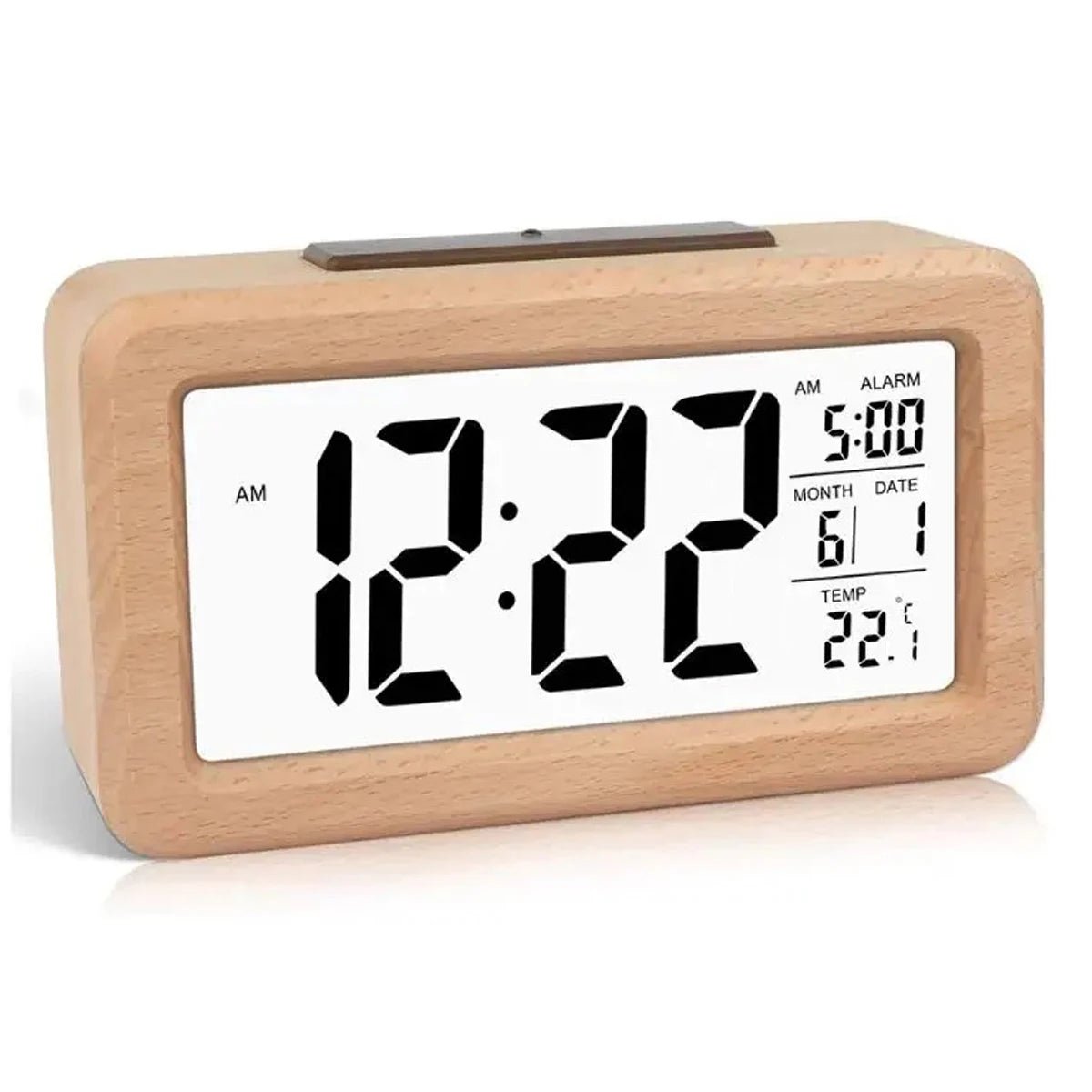 Digital Alarm Clock with Wooden Design & Multi - Function Display - Lattea Global