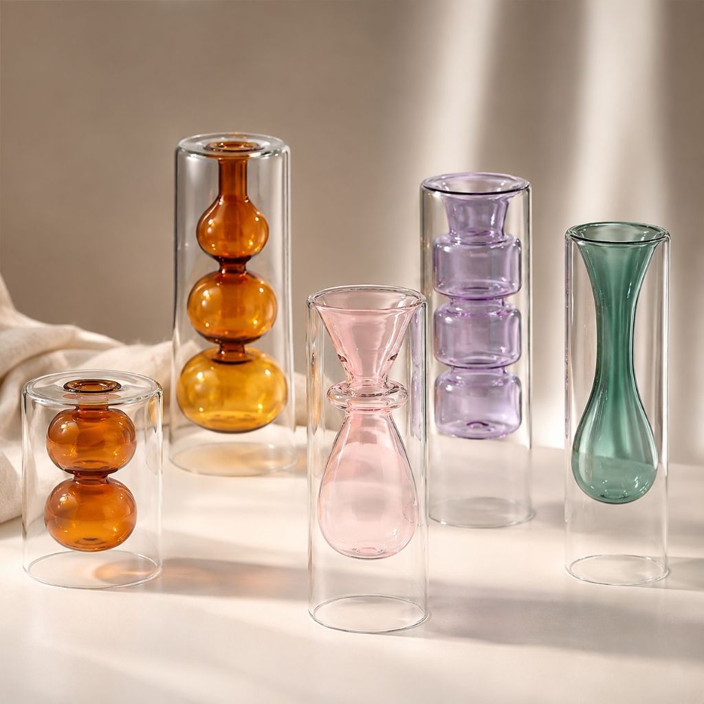 Double-Layer Color Inlay Glass Vase