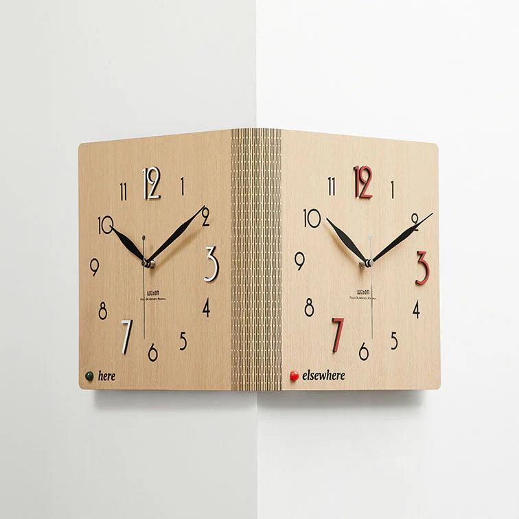 Double-Sided Wooden Corner Wall Clock – Minimalist Design