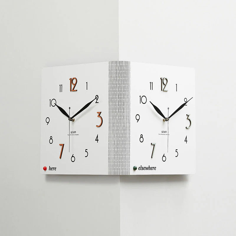 Double-Sided Wooden Corner Wall Clock – Minimalist Design