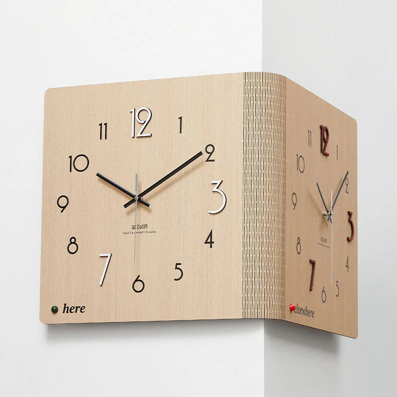 Double-Sided Wooden Corner Wall Clock – Minimalist Design