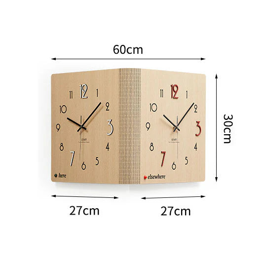 Double-Sided Wooden Corner Wall Clock – Minimalist Design