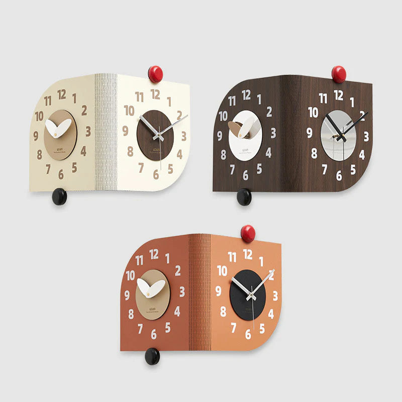 Double-Sided Wooden Corner Wall Clock – Walnut Design