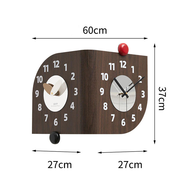 Double-Sided Wooden Corner Wall Clock – Walnut Design