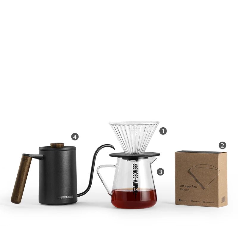 Drip Coffee Set Includes Kettle, Glass Server, Dripper and Filter - Lattea Global