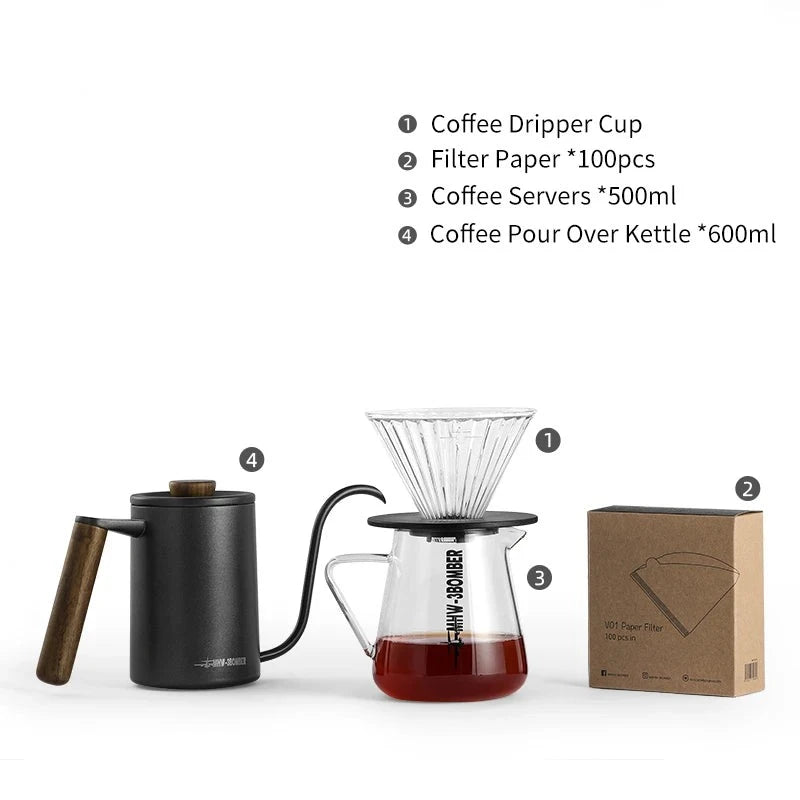 Drip Coffee Set Includes Kettle, Glass Server, Dripper and Filter - Lattea Global