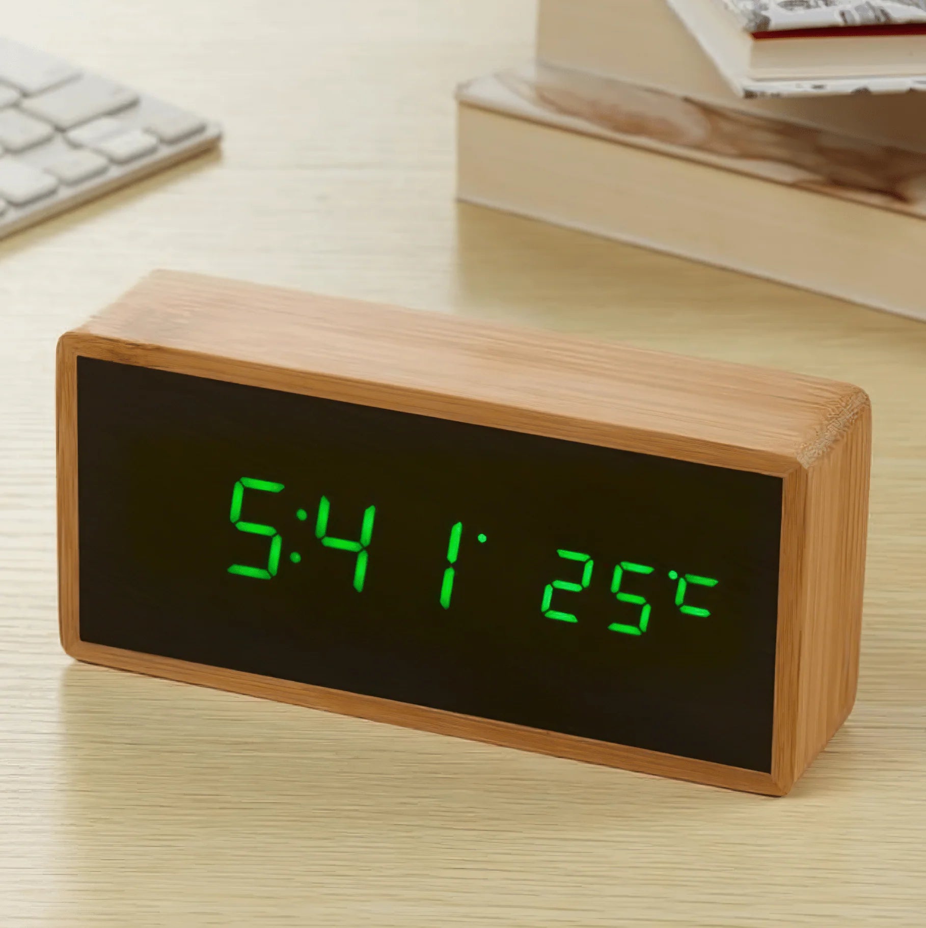 EcoTime - Bamboo LED Alarm Clock with Temperature Display