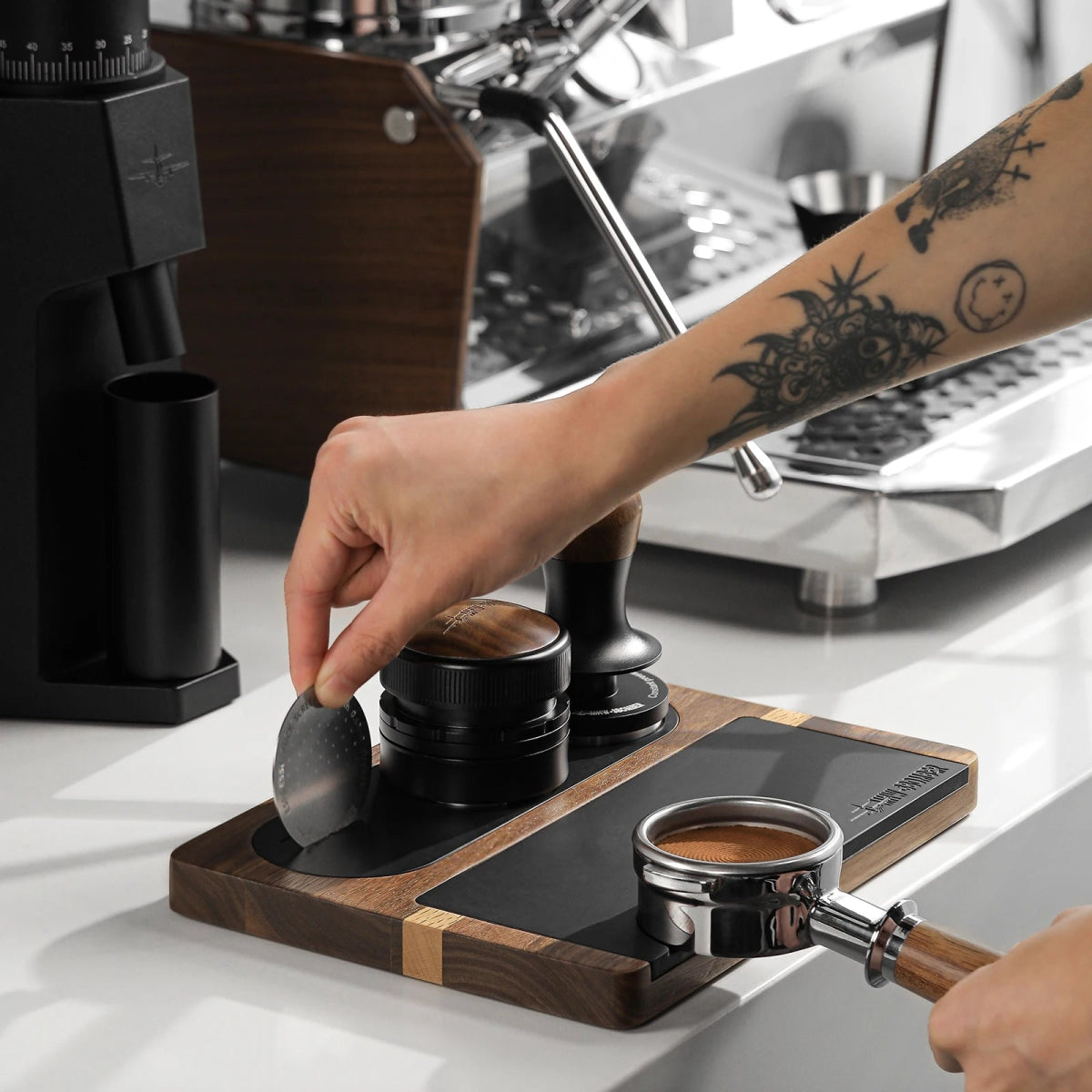 Espresso Tamping Station - Wood with Silicone Pad - Lattea Global