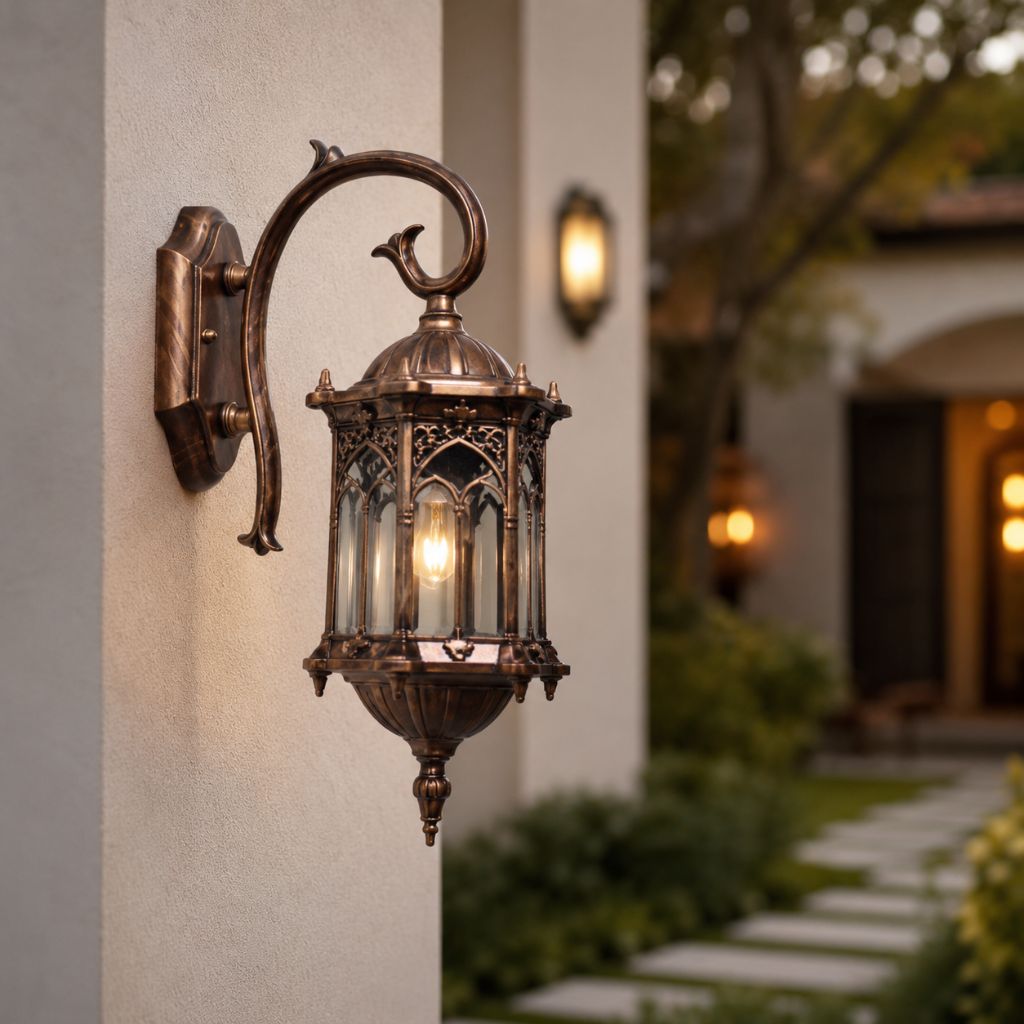 European Style Outdoor Wall Lamp E27 IP55 Retro Aluminium Courtyard