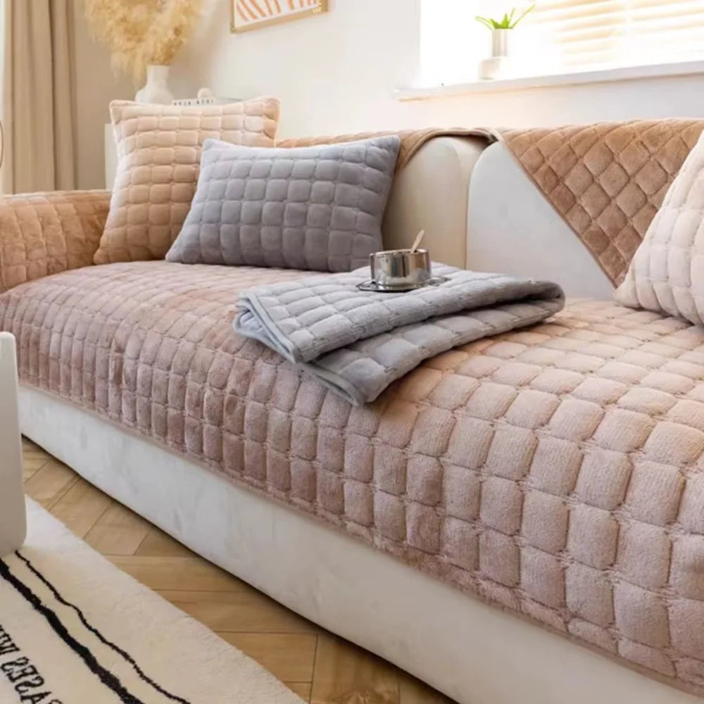 Flannel sofa cushion cover non-slip thickened plush - view 16