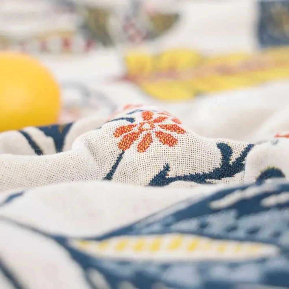Floral cotton throw blanket reversible jacquard with tassels – view 7