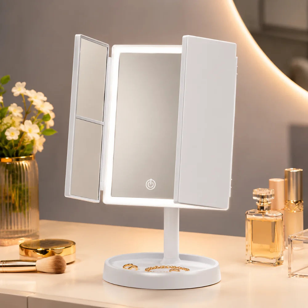 Foldable makeup magnifying mirror with led light 3 tone dimmable – view 3