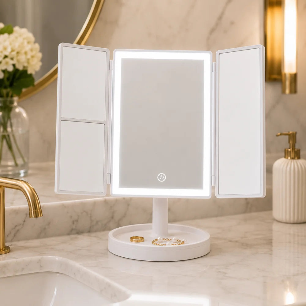 Foldable makeup magnifying mirror with led light 3 tone dimmable – view 4