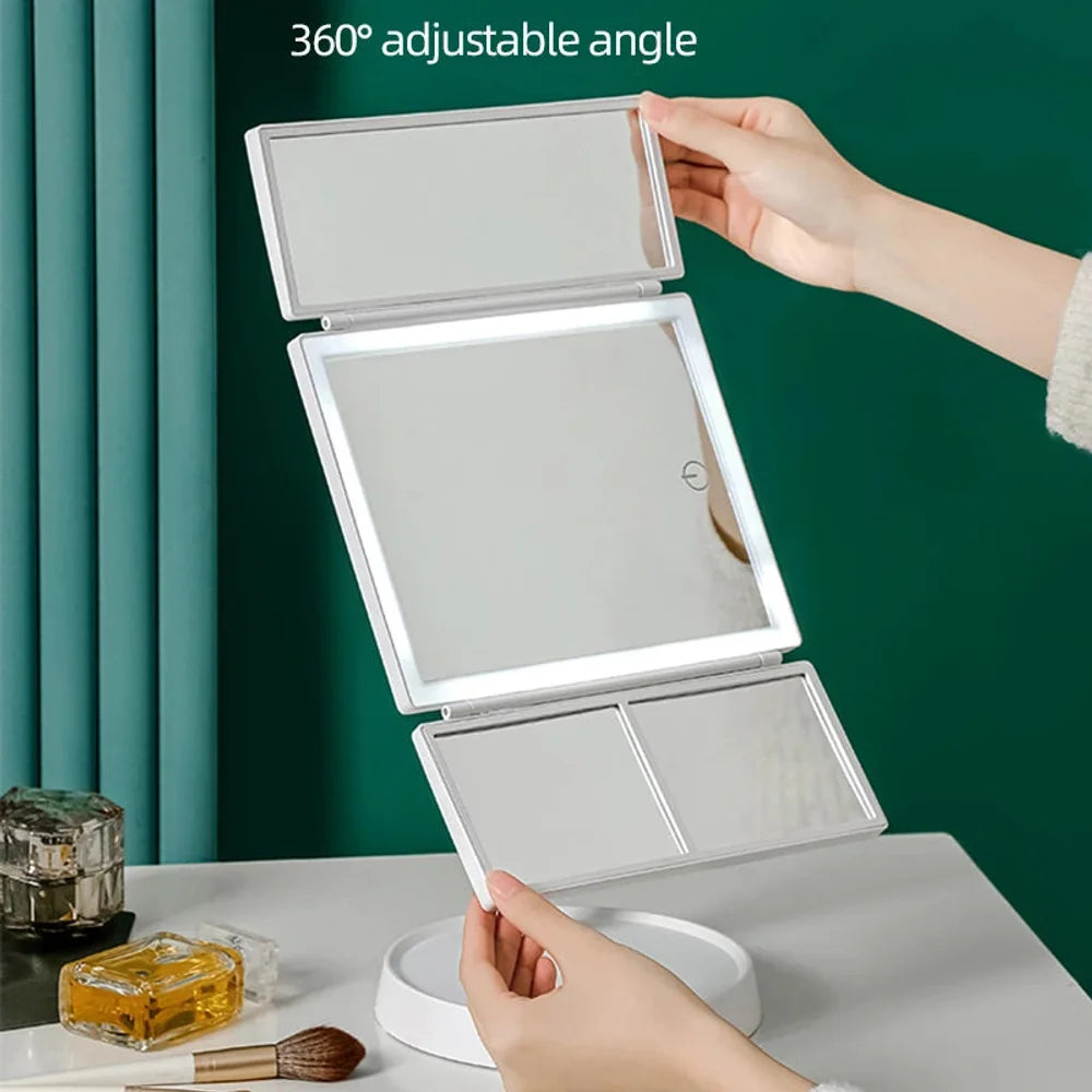 Foldable makeup magnifying mirror with led light 3 tone dimmable – view 7